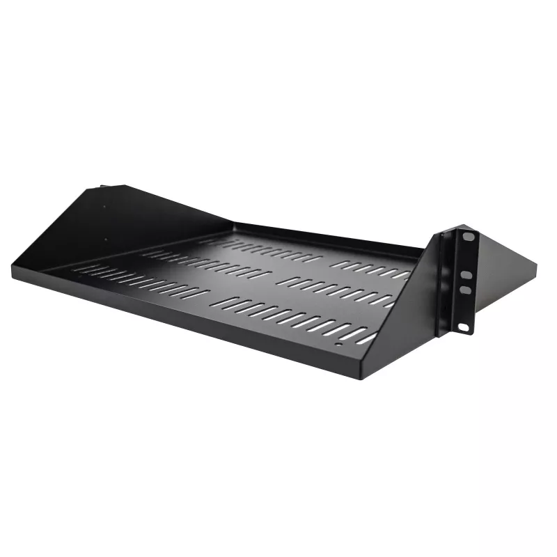 StarTech.com 2U serveririiuli riiul, tsentraalselt paigaldatav universaalne ventileeritav riiulikonsool 19 inch võrguseadmete riiulile, tugev teras, 200 naela kandevõime, 14 inch sügav, must