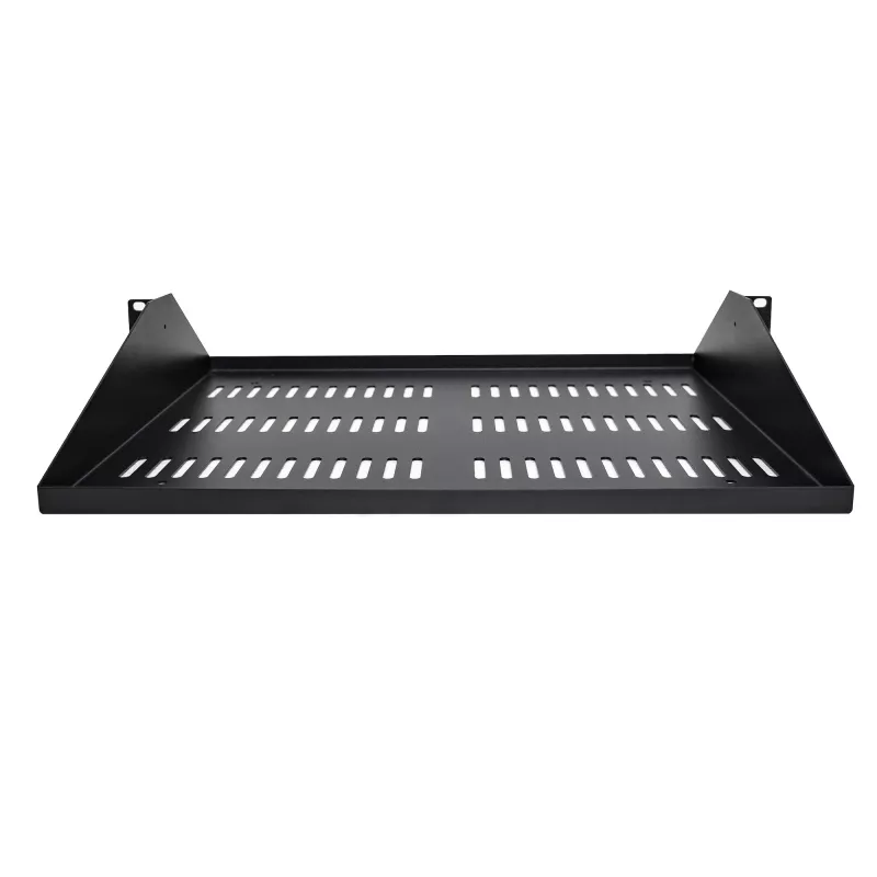 StarTech.com 2U serveririiuli riiul, tsentraalselt paigaldatav universaalne ventileeritav riiulikonsool 19 inch võrguseadmete riiulile, tugev teras, 200 naela kandevõime, 14 inch sügav, must