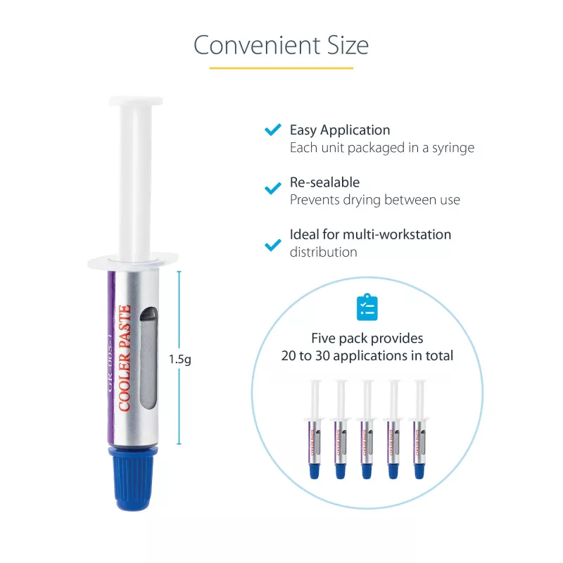 StarTech.com Termopasta, 5 tk taassuletavat süstalt (1,5 g/tk), metalloksiidühend, protsessori jahutusradiaatori termomääre