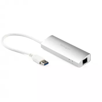 StarTech.com 3-pordiline kaasaskantav USB 3.0 jaotur ja Gigabit Ethernet - sisseehitatud kaabel~3-pordiline kaasaskantav USB 3.0 jaotur ja Gigabit Ethernet - 5 Gbps - sisseehitatud kaabel