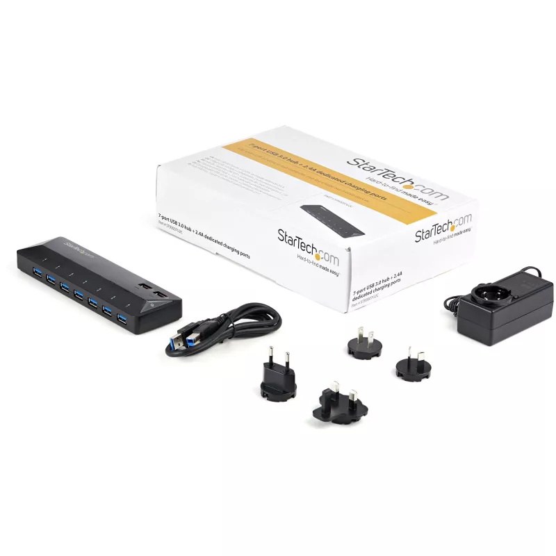 StarTech.com 7-pordiline USB 3.0 jaotur koos spetsiaalsete laadimisportidega - 2 x 2,4 A porti~7-pordiline USB 3.0 jaotur (5 Gbit/s) koos spetsiaalsete laadimisportidega - 2 x 2,4 A porti