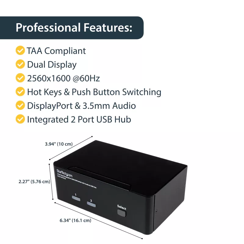 StarTech.com 2-pordiline kahe DisplayPortiga USB KVM-lüliti heli ja USB 2.0 jaoturiga