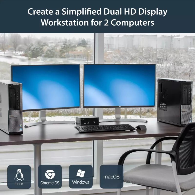 StarTech.com 2-pordiline kahe DisplayPortiga USB KVM-lüliti heli ja USB 2.0 jaoturiga