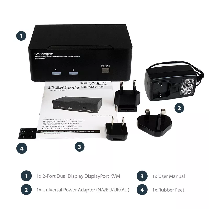 StarTech.com 2-pordiline kahe DisplayPortiga USB KVM-lüliti heli ja USB 2.0 jaoturiga