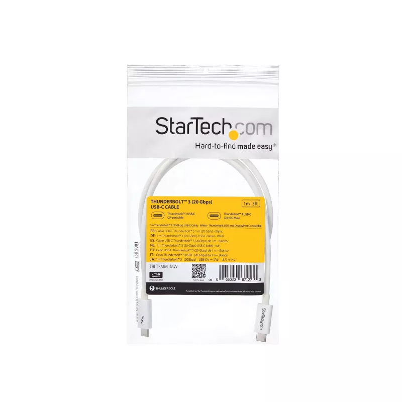 StarTech.com Thunderbolt 3 kaabel - 20 Gbit/s - 1 m - valge - ühildub Thunderbolt, USB ja DisplayPort seadmetega
