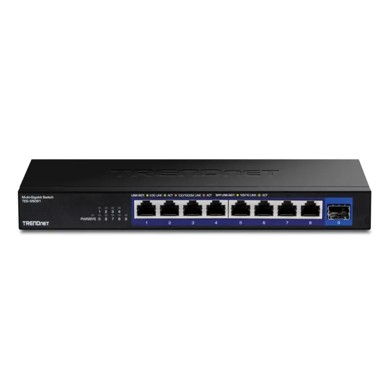 Haldamata võrgukommutaator TRENDnet TEG-S5091 — 8× 2.5G RJ-45 porti, 60 Gbit/s, 12 V, seinale kinnitatav