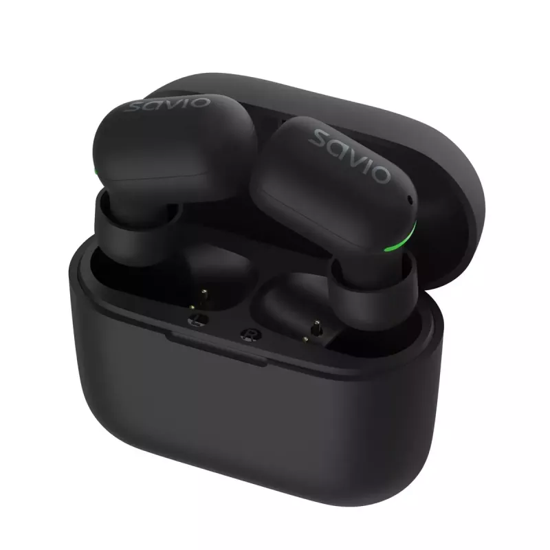 Juhtmevabad kõrvasisesed kõrvaklapid SAVIO TWS-09 — Bluetooth 5.1, binauraalne, 20–20000 Hz, 8 h kõneaeg, akupank, USB-C laadimine, must