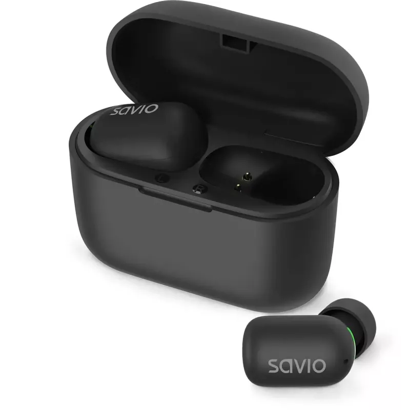 Juhtmevabad kõrvasisesed kõrvaklapid SAVIO TWS-09 — Bluetooth 5.1, binauraalne, 20–20000 Hz, 8 h kõneaeg, akupank, USB-C laadimine, must