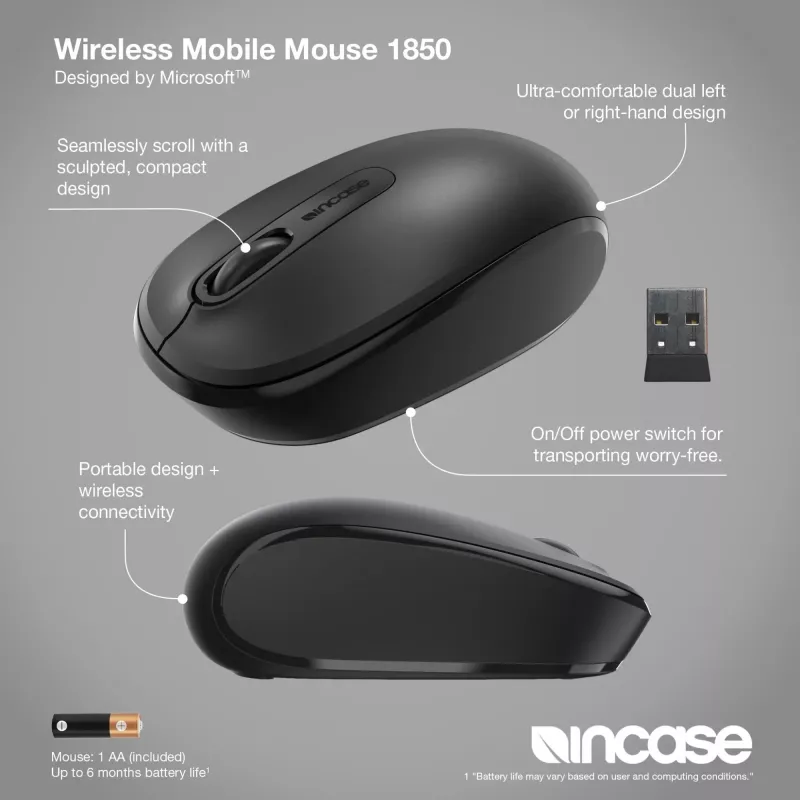 Incase Designed by Microsoft Wireless Mobile 1850 hiir Reisimine Mõlemakäeline RF-juhtmevaba Optiline