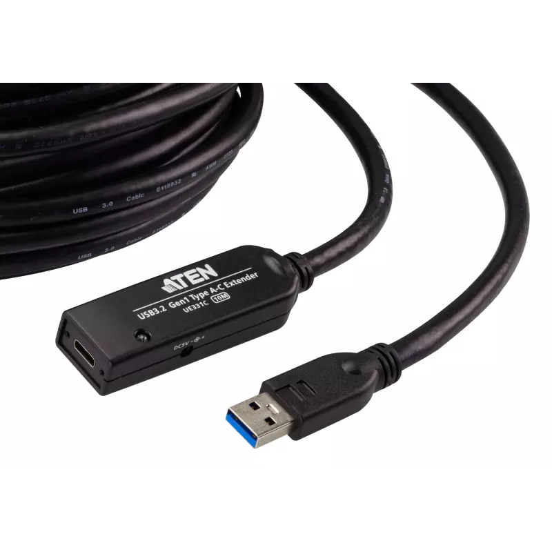 ATEN USB 3.2 Gen1 pikenduskaabel 10 m USB A USB C-le Must