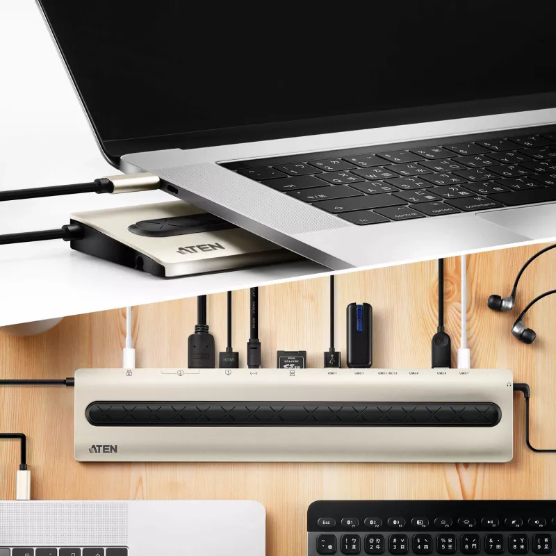 ATEN USB-C multipordi dokk toiteläbipääsuga