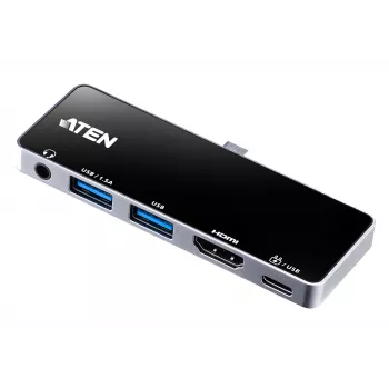 ATEN USB-C reisidokk võimsuse läbipääsuga, universaalne, USB USB-C, must, hõbedane