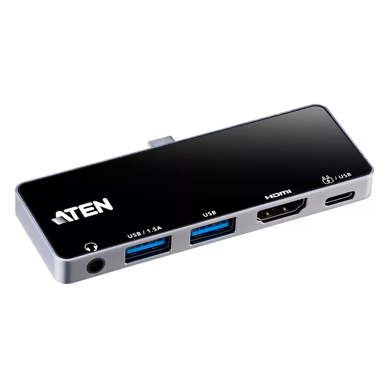 ATEN USB-C reisidokk võimsuse läbipääsuga, universaalne, USB USB-C, must, hõbedane
