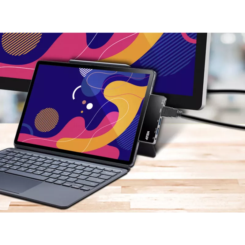 ATEN USB-C reisidokk võimsuse läbipääsuga, universaalne, USB USB-C, must, hõbedane
