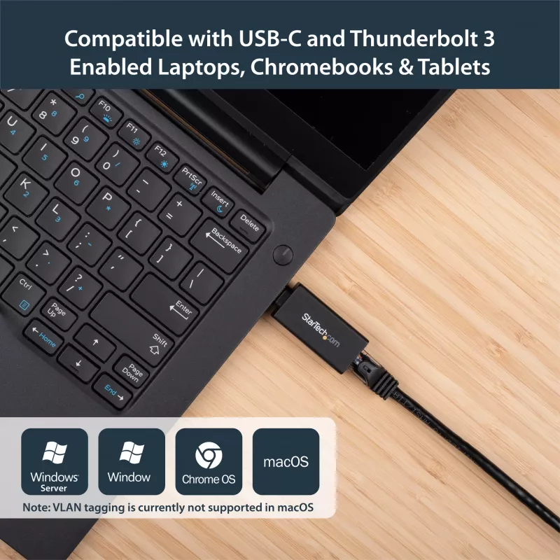 StarTech.com USB-C–Gigabit Etherneti adapter – 1 Gbps NIC USB 3.0/USB 3.1 tüüp C võrguadapter – 1GbE USB-C–RJ45/LAN port, Thunderbolt 3 ühilduv Windows MacBook Pro Chromebook