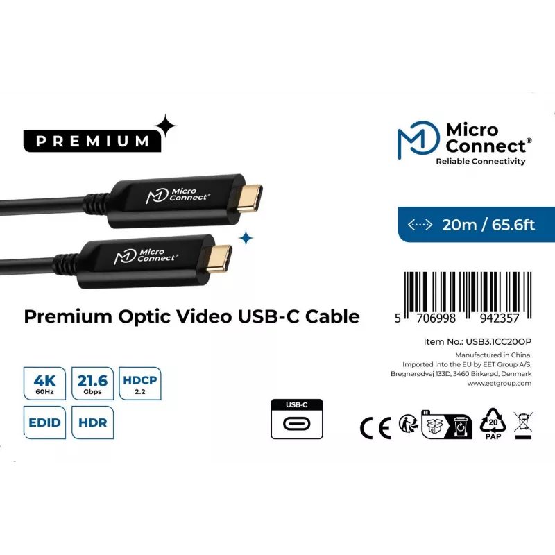 Microconnect USB3.1CC20OP USB-kaabel USB 3.2 Gen 2 (3.1 Gen 2) 20 m USB C Must