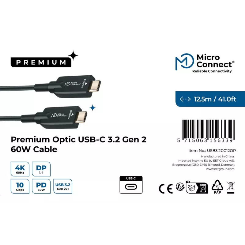 Microconnect USB3.2CC12OP USB-kaabel USB 3.2 Gen 2 (3.1 Gen 2) 12,5 m USB C Must