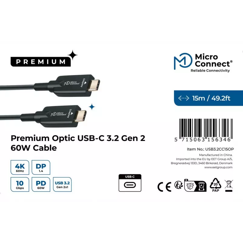 USB-kaabel Microconnect USB3.2CC15OP 15 m USB-C must 10 Gbit/s
