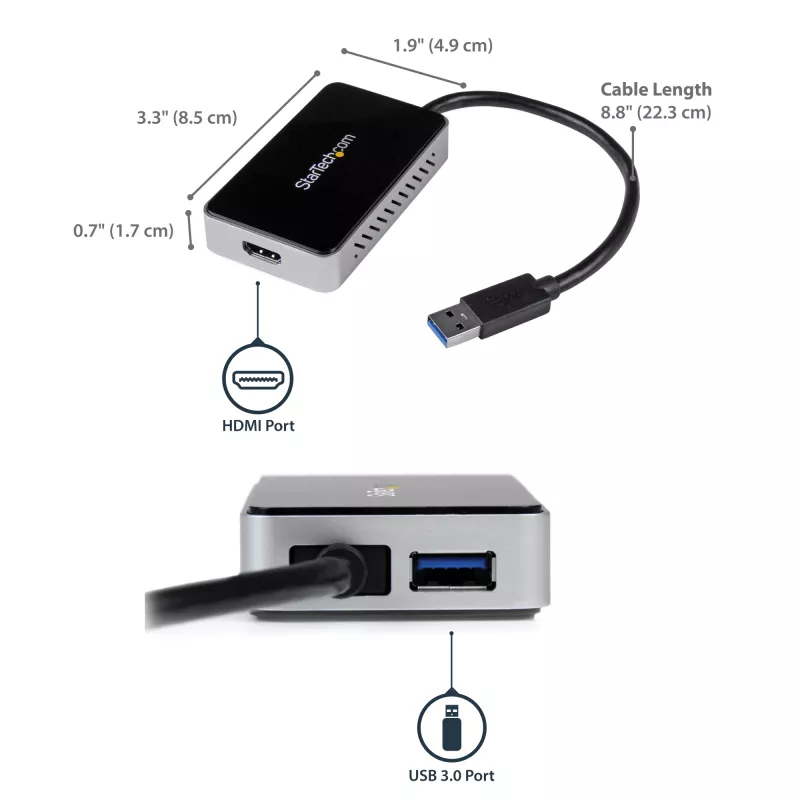 StarTech.com USB 3.0 HDMI-adapter 1 USB-pordiga, USB-HDMI monitorimuundur Windowsile (ei toeta macOS/ChromeOS/Linux) – TAA