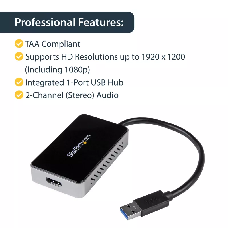 StarTech.com USB 3.0 HDMI-adapter 1 USB-pordiga, USB-HDMI monitorimuundur Windowsile (ei toeta macOS/ChromeOS/Linux) – TAA