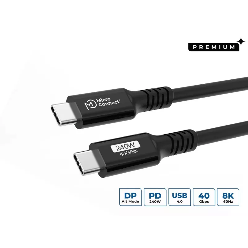 USB-kaabel Microconnect USB4CC05-240W 0.5m USB C 40 Gbit/s Must