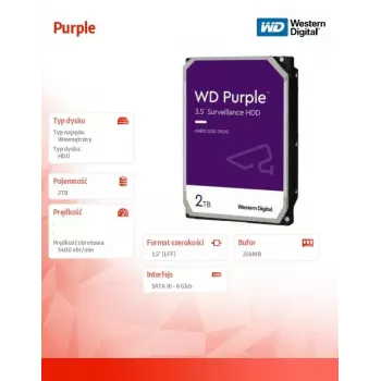 Western Digital WD22PURZ sisemine kõvaketas 3.5 tolli 2000 GB Serial ATA