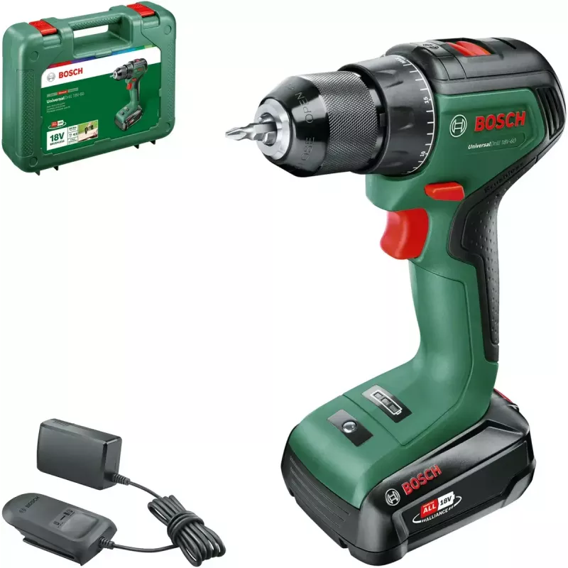 Bosch UniversalDrill 18V-60 1900 RPM Keyless 1.3 kg Must, roheline