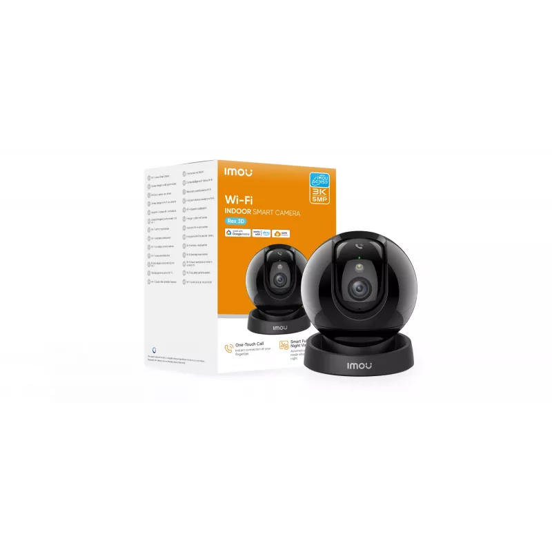 Imou Rex 3D 5MP-R1 H.265 Wi-Fi P&T kaamera, IP turvakaamera, sisetingimustesse, juhtmega ja juhtmevaba, Amazon Alexa ja Google Assistant, lae/seina/laua paigaldus, must