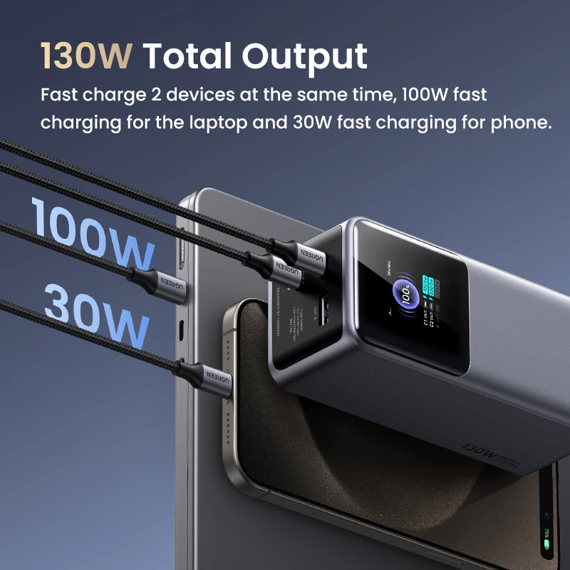 Ugreen 20000mAh 130W kiirlaadimisega akupank liitiumhall