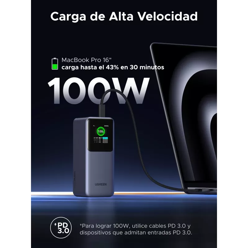 Ugreen 20000mAh 130W kiirlaadimisega akupank liitiumhall
