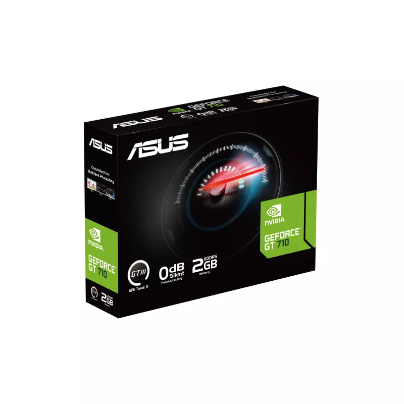 Videokaart ASUS GeForce GT 710 — 2 GB GDDR5, 64-bit, PCIe 2.0, passiivne jahutus