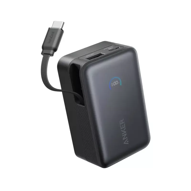 Akupank Anker Nano 45W sisseehitatud sissetõmmatava USB-C kaabliga A1638H11 10000 mAh Must