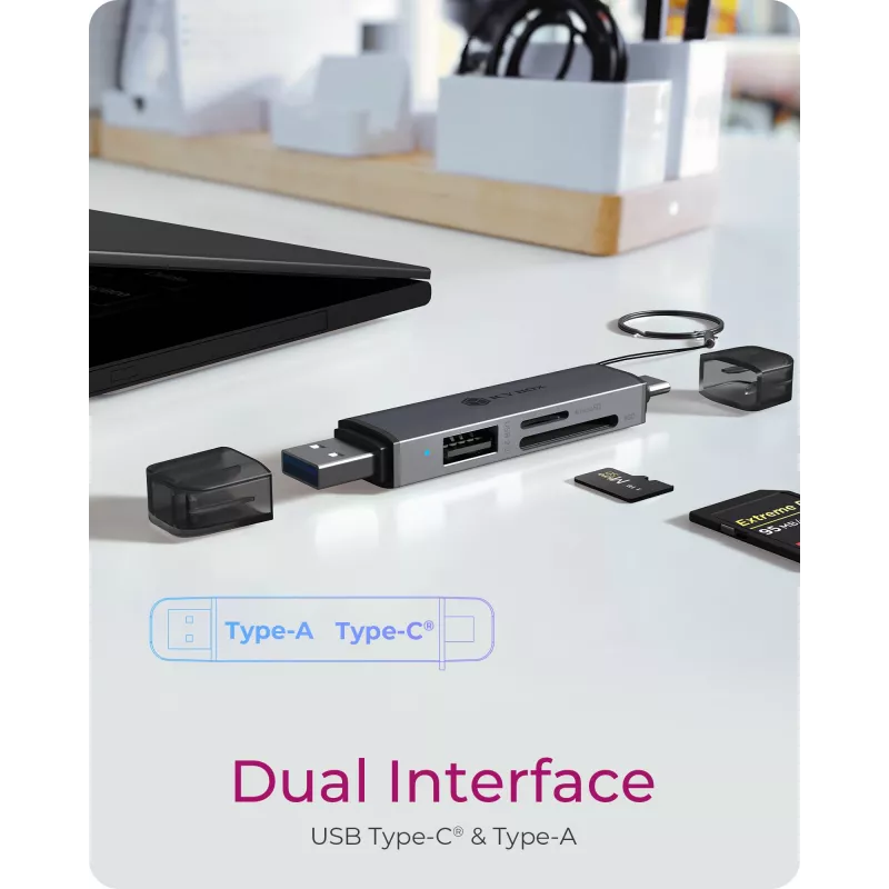 Kaardilugeja icybox 61179 — USB 3.2 Gen1 3-in-1, USB USB-C ja Type-A pistikud