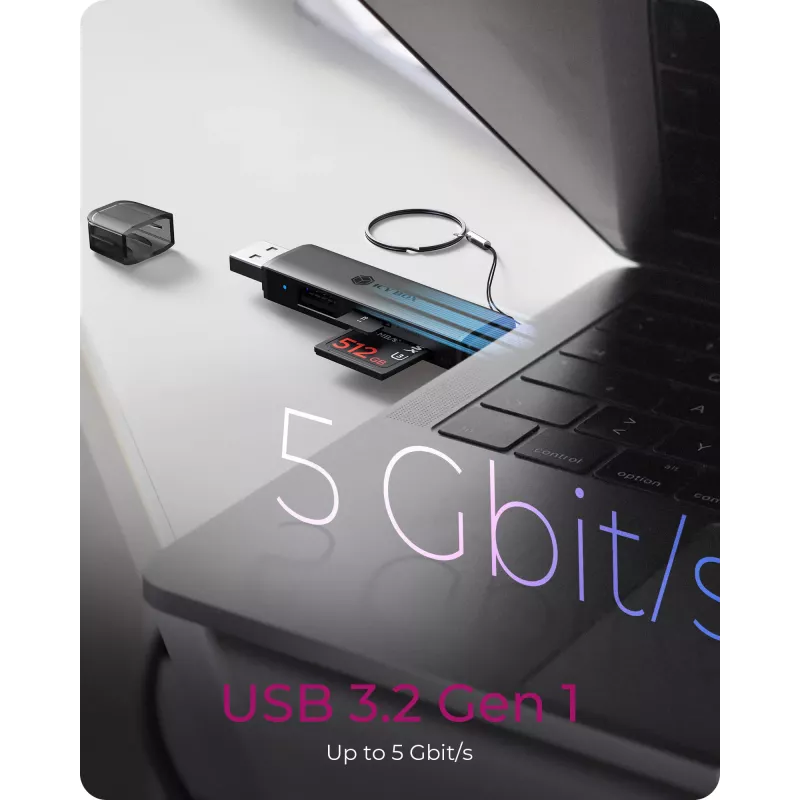 Kaardilugeja icybox 61179 — USB 3.2 Gen1 3-in-1, USB USB-C ja Type-A pistikud