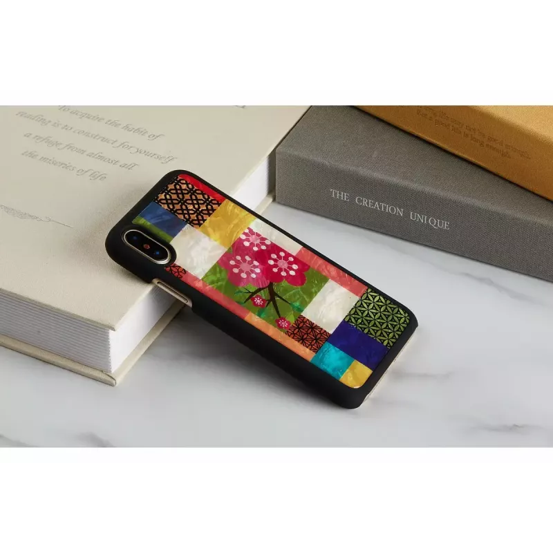 Nutitelefoni ümbris iKins iPhone XS/S jaoks — Cherry Blossom Valge disain, kaitsev kõva kest