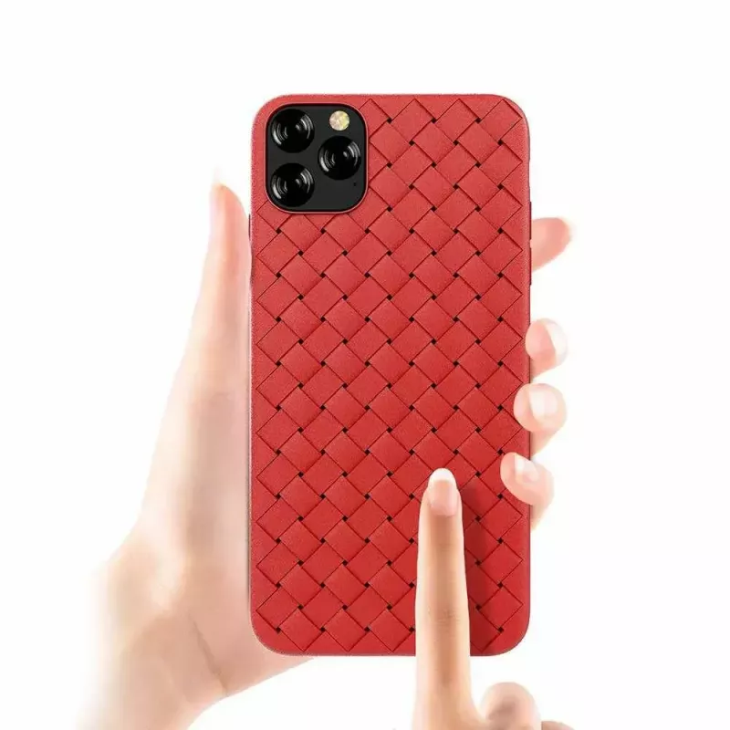 Devia pehme telefoniümbris iPhone 11 Pro jaoks — punutud mustriga, punane