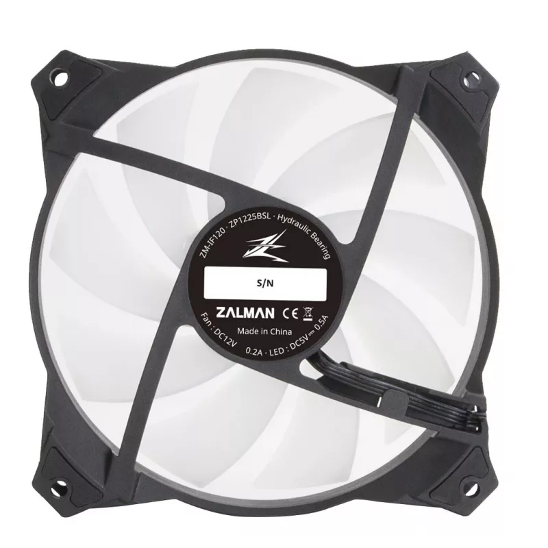 Zalman ZM-IF120 120 mm piimvalge aRGB ventilaator lõpmatuse efektiga 1200 p/min 21,0 dB(A) 55,2 CFM Arvutikorpus 12 cm