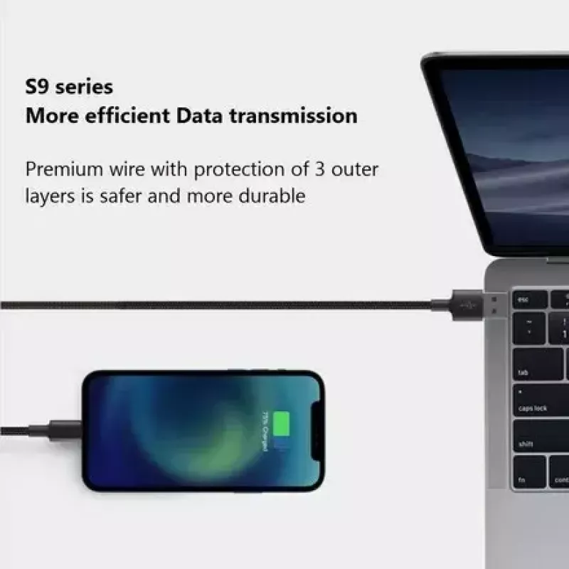 USB-A - USB-C kaabel Orsen S9C 1 m, 2,1 A, must