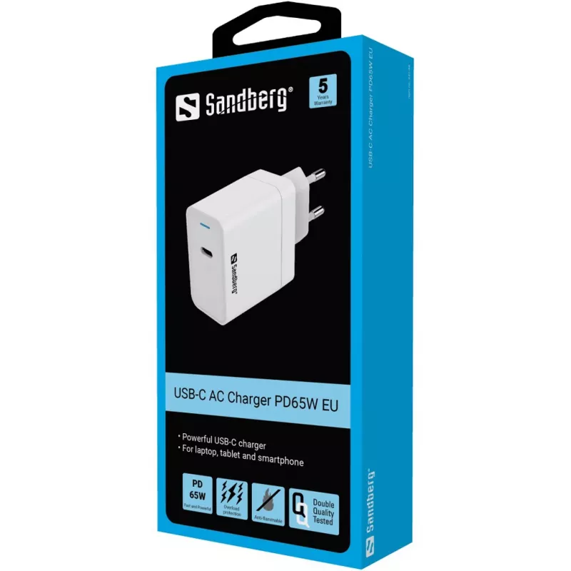 Sandberg USB-C PD65W EU vahelduvvoolulaadija, siseruumides, universaalne, valge