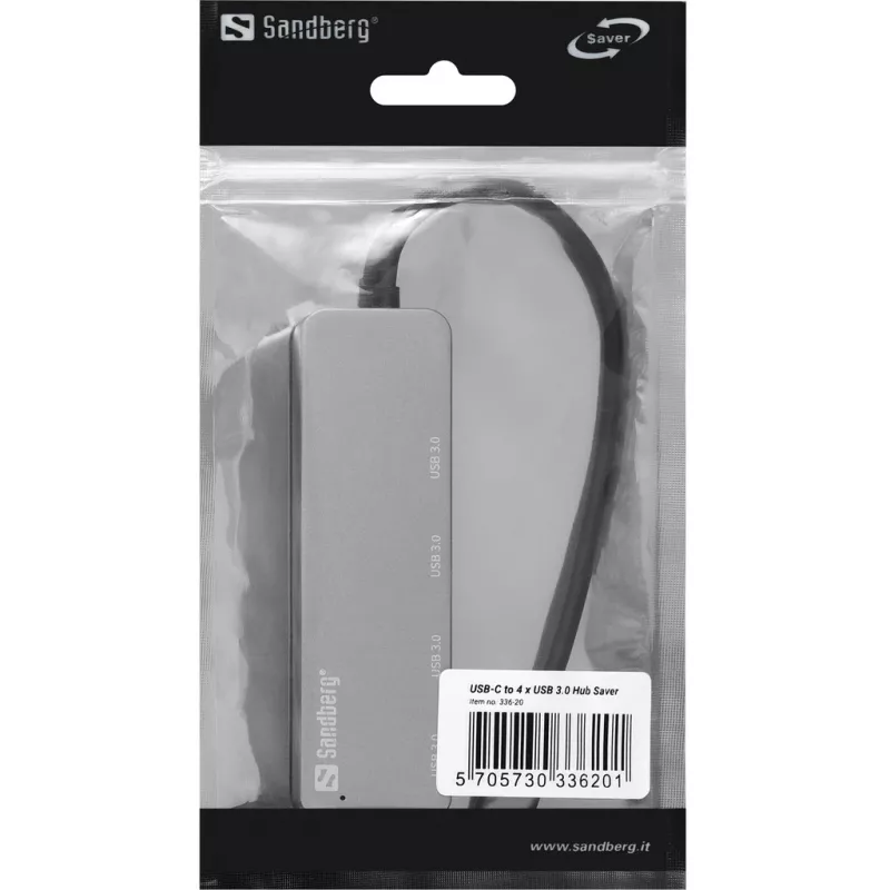 USB-jaotur Sandberg USB-C kuni 4x USB 3.0 Hub SAVER