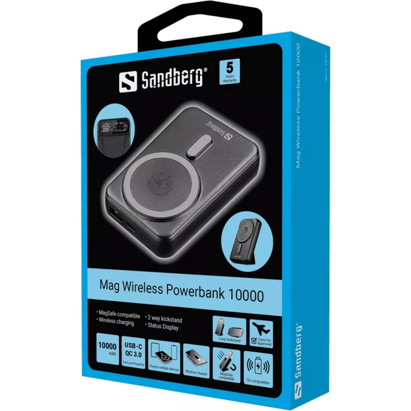 Kaasaskantav akupank Sandberg Mag Wireless Powerbank 10000, 10000 mAh