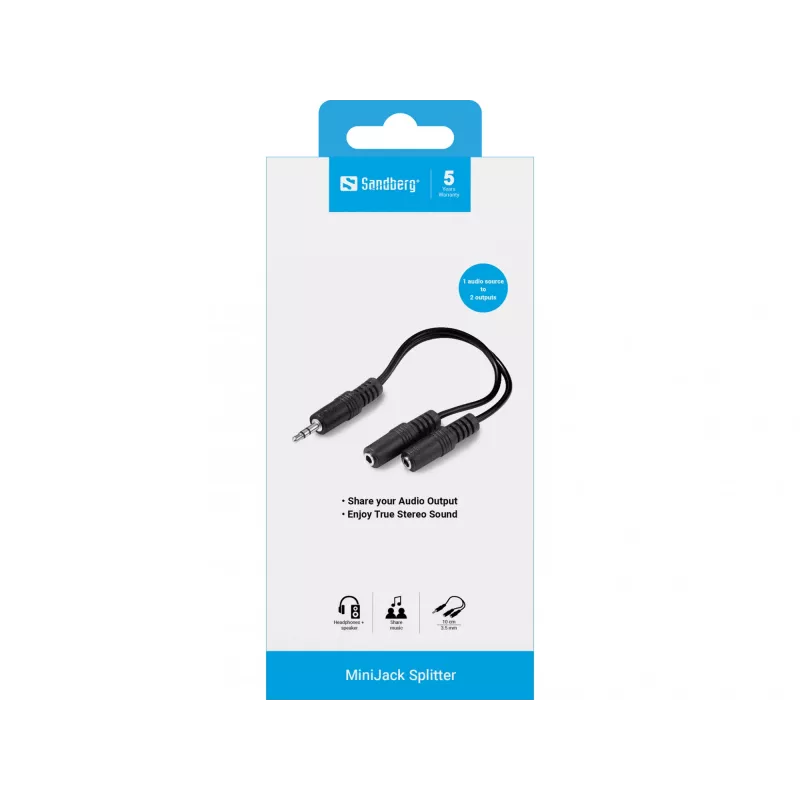 Audiopistik Sandberg MiniJack 1->2 502-16