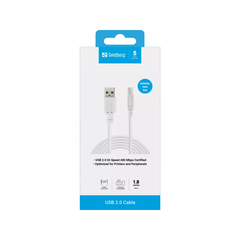 USB 2.0 A-B-pistik kaabel Sandberg 502-78 1,8 m