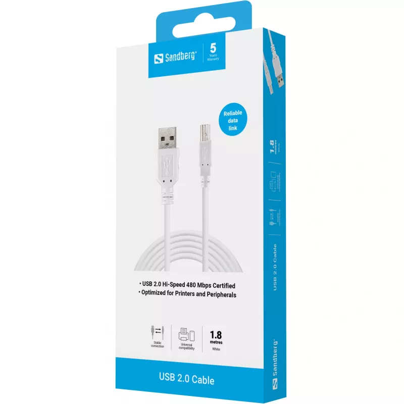 USB 2.0 A-B-pistik kaabel Sandberg 502-78 1,8 m