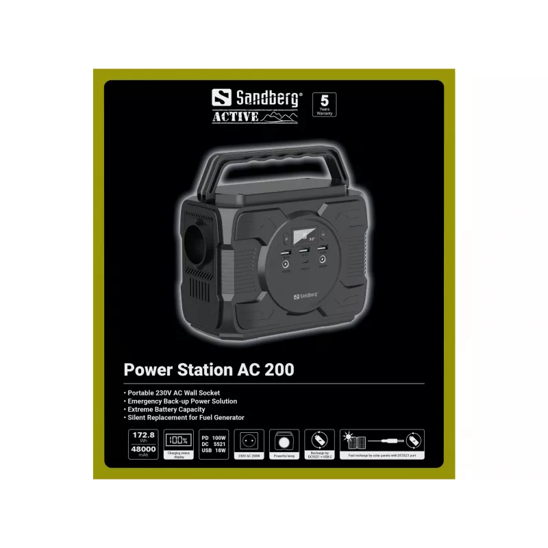 Kaasaskantav aku Sandberg Power Station AC 200, 48000 mAh