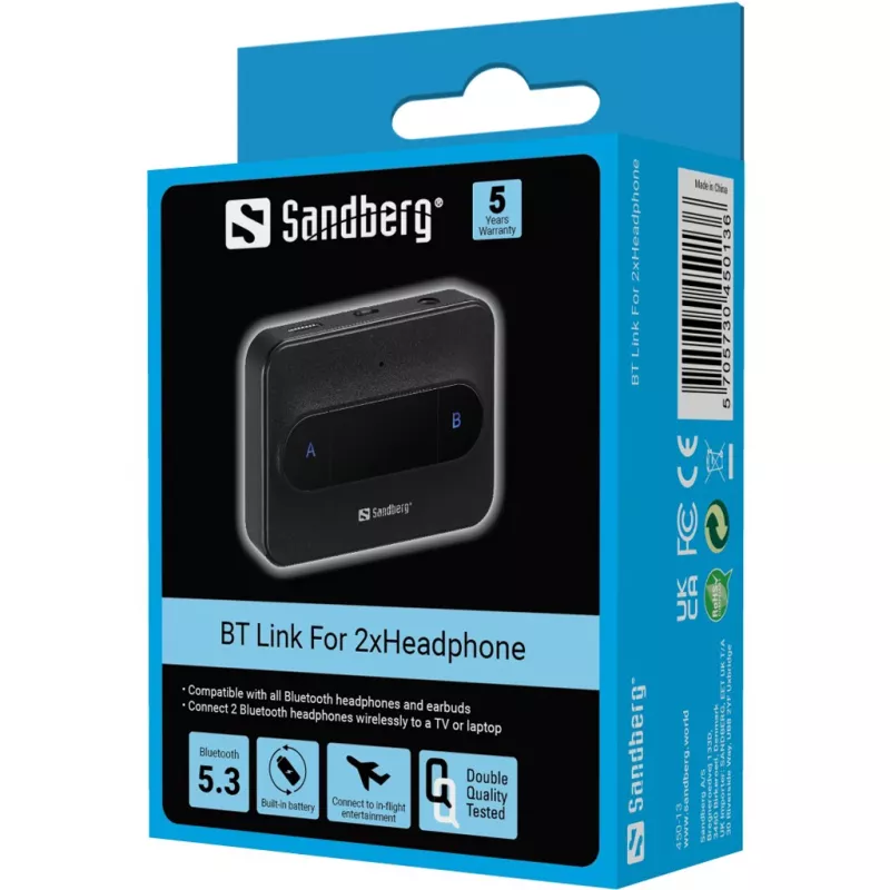 Sandberg Bluetooth Link 2x kõrvaklappidele traadita Bluetooth 3,5 mm