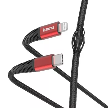 Hama Extreme Lightning to USB C kaabel 1,5m 3A Must Punane