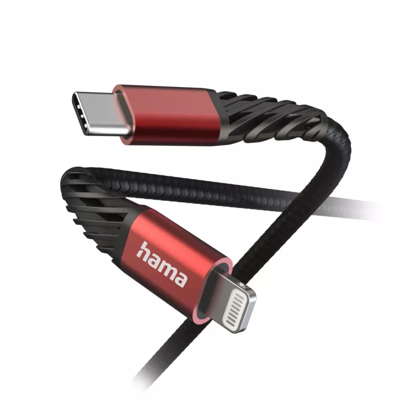 Hama Extreme Lightning to USB C kaabel 1,5m 3A Must Punane