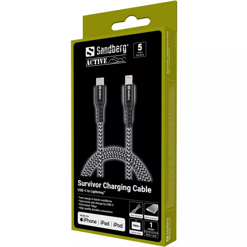 Sandberg Survivor USB-C PD>Lightning 1M kaabel 1m 28g