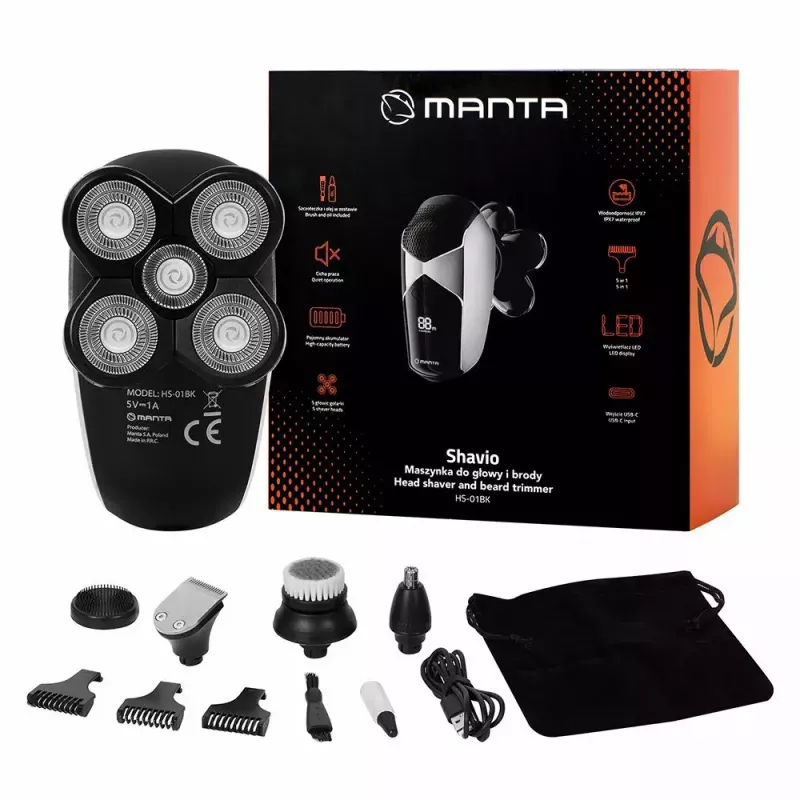 Manta HS-01BK Shavio pea- ja habemeajamiskomplekt, must/kroom